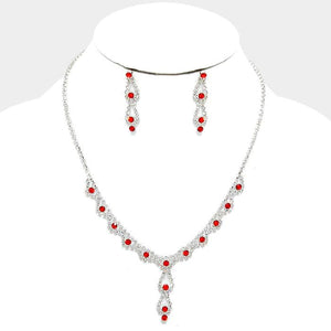 We Sell Fashion Necklaces Red Crystal Rhinestone Eyelet Necklace w/ Matching Earrings