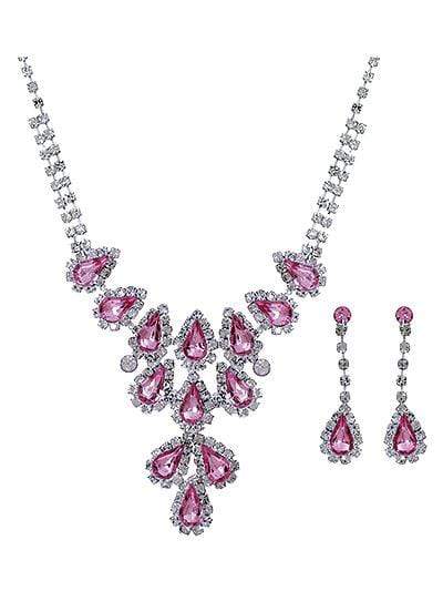 We Sell Fashion Necklaces Rhinestone Necklace in Pink Silver Color with Matching Earrings