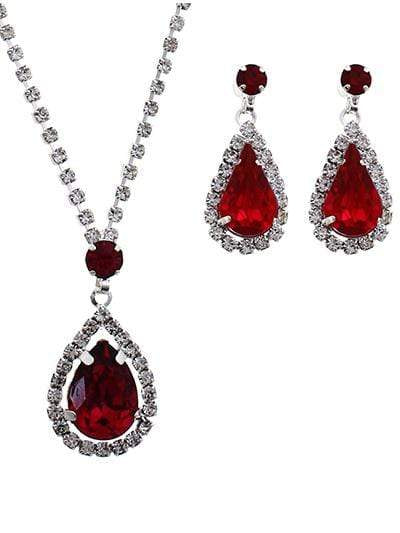We Sell Fashion Necklaces Rhinestone Necklace - Teardrop in Fuchsia Color with Matching Earrings