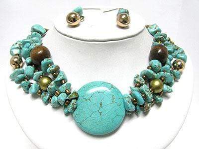 We Sell Fashion Necklaces Round Turquoise and Mixed Chip Stone Necklace with Matching Earrings