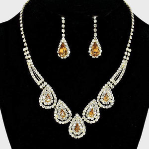 We Sell Fashion Necklaces Teardrop Gold/Clear Accented Rhinestone Necklace