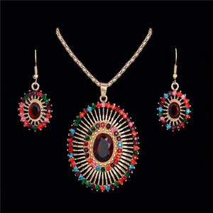 We Sell Fashion Necklaces Tribal Multi Colored Oval Crystal Women's Fashion Pendant Necklace with Earrings