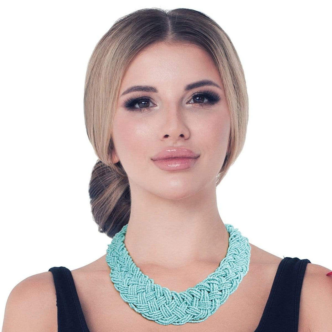 We Sell Fashion Necklaces Turquoise Seed Bead Braided Collar Set with Matching Earrings