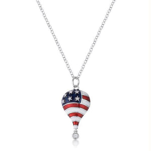 We Sell Fashion Necklaces USA .1 Ct Patriotic Hot Air Balloon Rhodium Necklace with CZ -Election Jewelry