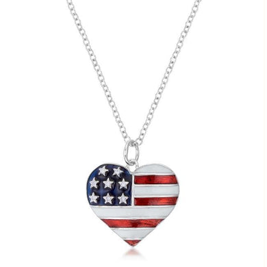 We Sell Fashion Necklaces USA Stars and Stripes Patriotic Rhodium Necklace with CZ - Election Jewelry