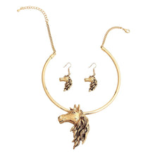 We Sell Fashion Necklaces Western Cowboy Themed Burnished Gold Horse Necklace w Matching Earrings