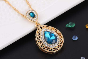 We Sell Fashion Necklaces Women's Blue/Clear Crystal Water Drop Pendant Necklace with Matching Earrings