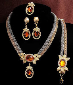 We Sell Fashion Pendant Crystal Brown Pendant Necklace Set with Matching Earrings and Bracelet
