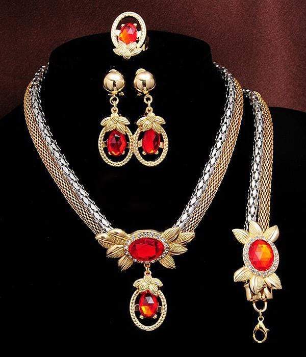 We Sell Fashion Pendant Crystal Red Pendant Necklace Set with Matching Earring and Bracelet