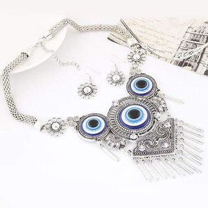 We Sell Fashion Retro Silver Color Metal Round Shape Pendant Decorated Tassel Jewelry Set
