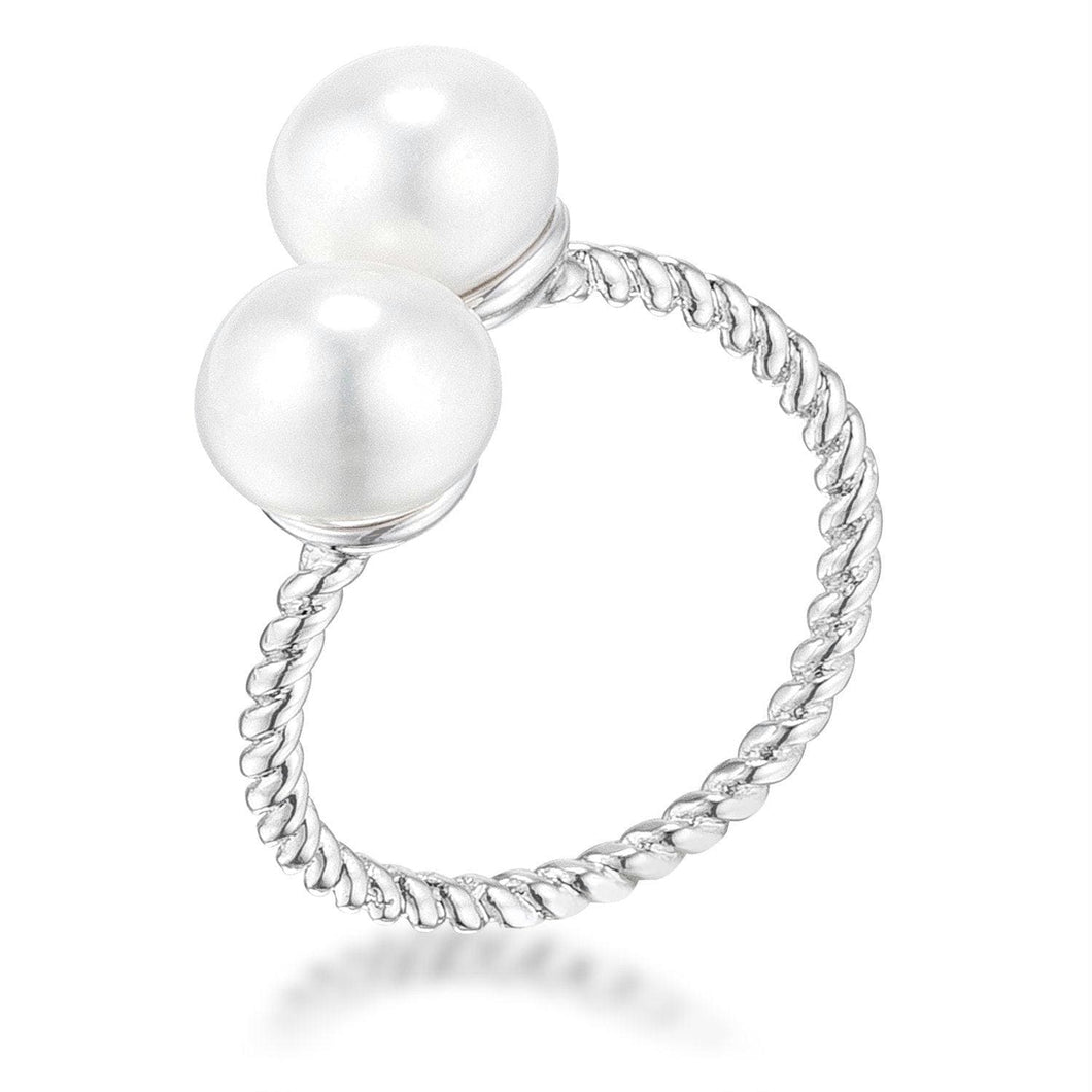 We Sell Fashion Rings 8 Rhodium Plated Twisted Rope Freshwater Pearl Wrap ring, <b>Size 5</b>
