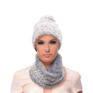 We Sell Fashion Scarf Stylish Gray Cable Knit Scarf and Hat Set
