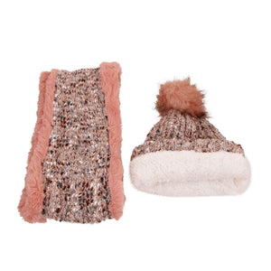 We Sell Fashion Scarf Stylish Pink Cable Knit Scarf and Hat Set