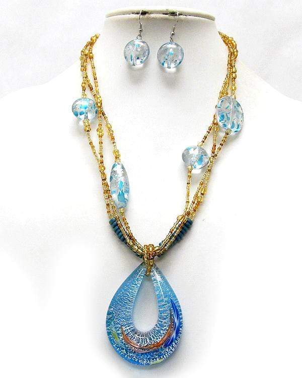 We Sell Fashion Tribal, Bohemian Murano glass oval pendant Necklace Set with Earrings