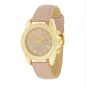 We Sell Fashion Watches Taupe Leather Watch With Crystals