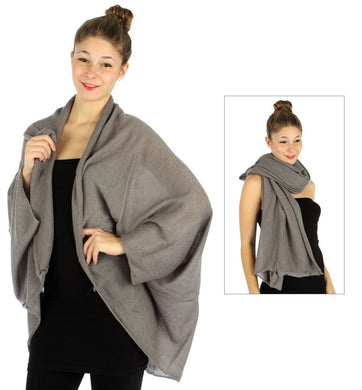 Women's Soft Warm Solid Gray Infinity Scarf Kimono Wrap - Ruffle Shrug - Elegant