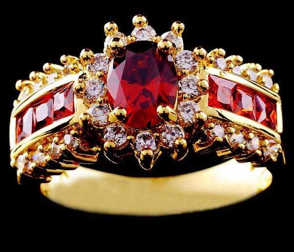 Wish Rings Fashion Women's Wedding Size 7 Ruby & CZ 18K Yellow Gold Filled Ring