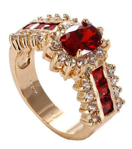 Wish Rings Fashion Women's Wedding Size 8 Ruby & CZ 18K Yellow Gold Filled Ring
