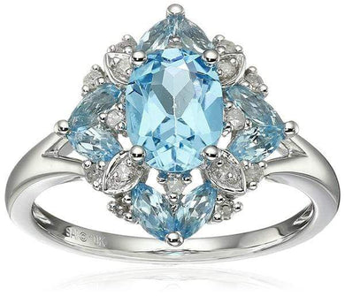 Wish Rings Gorgeous 925 Sterling Silver Lake Blue Aquamarine Wedding Engagement Ring